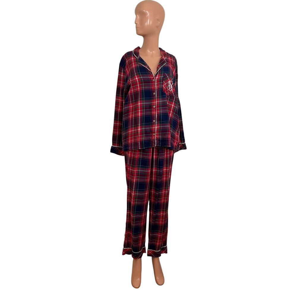 Victoria's Secret Plaid Flannel Pajama Set Red Tartan M Lounge Y2K Holiday
